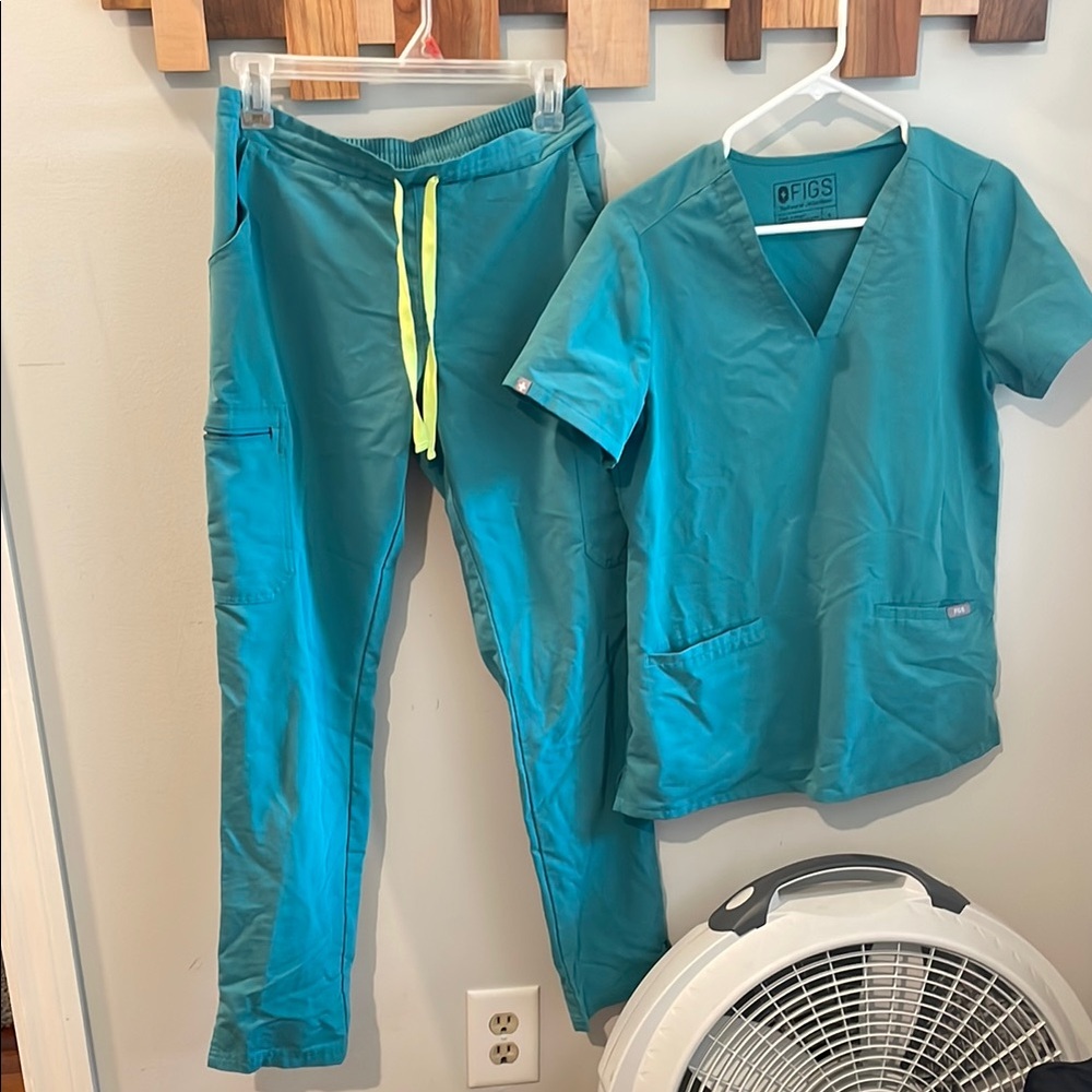 Figs teal Scrub Set with Neon Accents